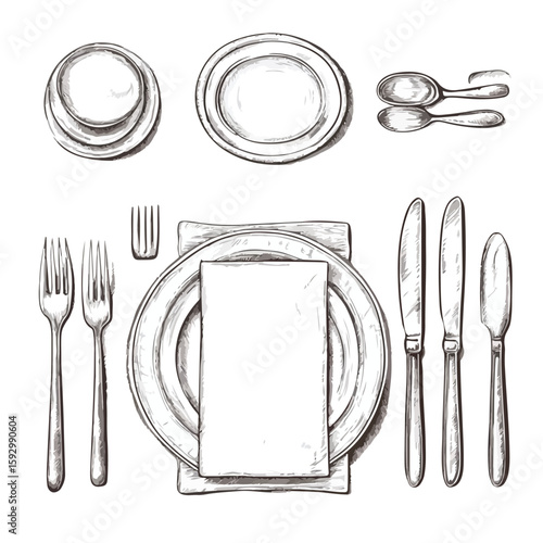 Elegant Table Service Set Sketch Wedding