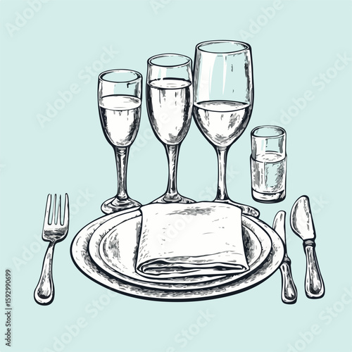 Elegant Table Service Sketch for Wedding