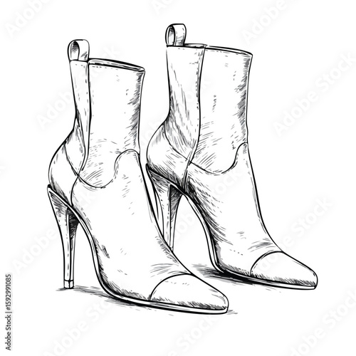 Women's Hand-drawn Ankle Booties Sketch