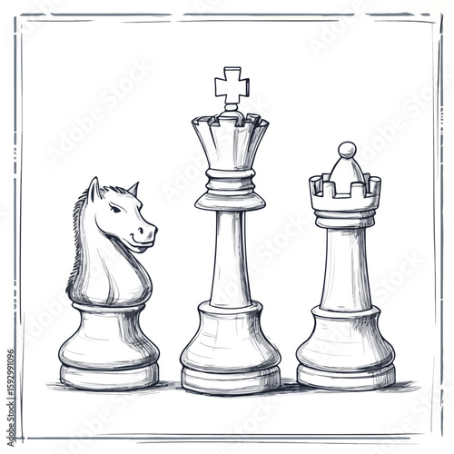 Chess Sketch Set on White Background