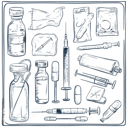 Medical Patch Plaster Glass Sketch Set