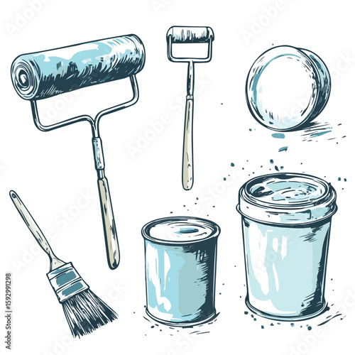 Hand-drawn tools for painting walls sketch