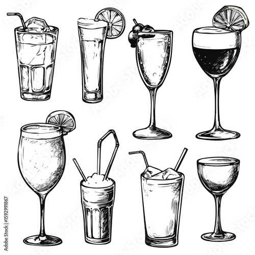 Hand-drawn Drinks Collection on White Background