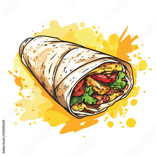 Hand-drawn Shawarma on White Background