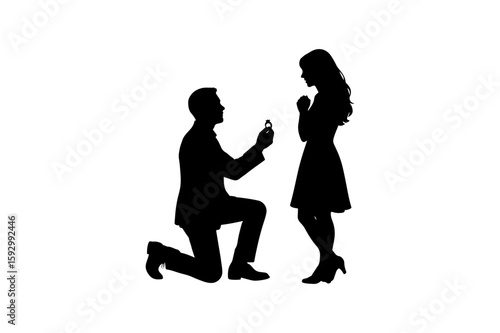 Silhouette of a Man Proposing on One Knee Ideal for Wedding Engagement or Relationship Themed Designs and Creative Projects