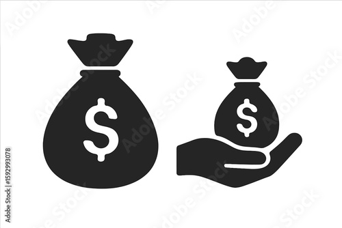 A collection of investment icons is available, featuring symbols for business growth, a money bag with dollars, savings, and deposit, all presented in a vector illustration style for investment