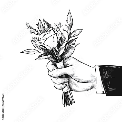 Elegant Boutonniere Sketch on White Background