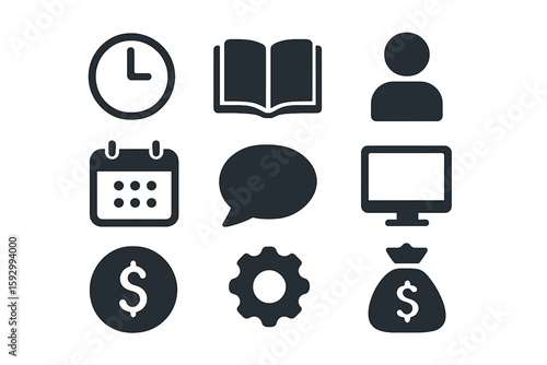 A collection of analysis and assessment line icons is available, featuring a large UI icon set in flat design, along with a pack of thin outline icons in vector illustration EPS