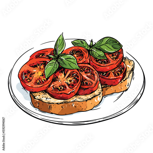 Bruschetta Sketch Tomato Basil Ingredients