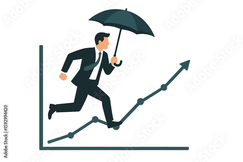 Businessman holding umbrella to symbolize protection from economic downturns and market crashes, representing resilient companies that can survive difficulties