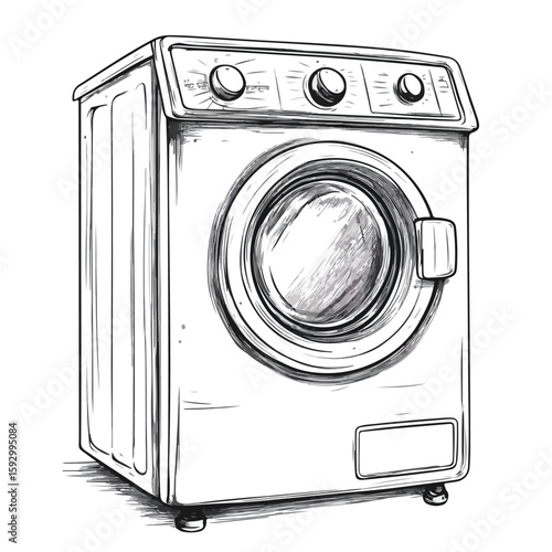 Detailed Clothes Dryer Sketch on White Background