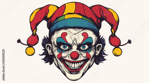 Cheerful clown head jester hat flat vector