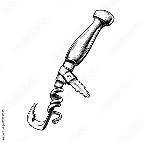 Hand-drawn Corkscrew Sommelier Knife Sketch