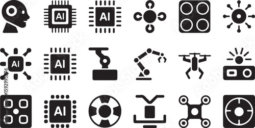 Artificial intelligence technology and robotic automation icons vector