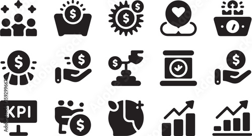 Business growth success and financial icons finance money