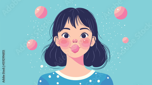 Joyful girl chewing gum vector illustration