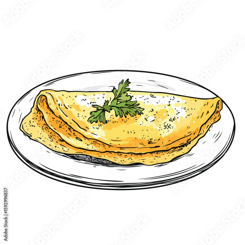 French Omelette Sketch on White Background