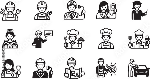 Worker Character Vector in Uniform with Simple Flat Design