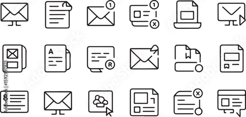 Collection of communication and document icons email envelope