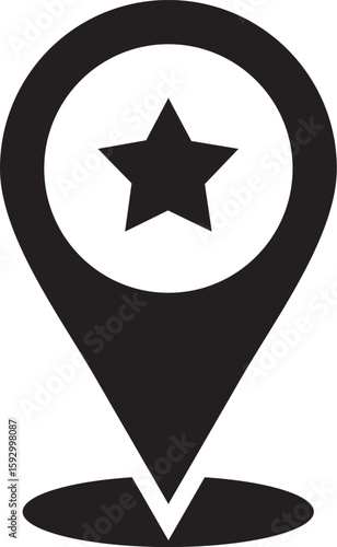 Flat Vector Icon of Location Pin with Star for Featured or Target Destination Design