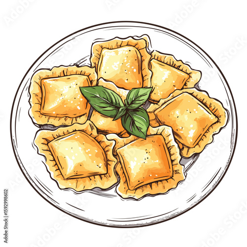 Italian Ravioli Sketch Drawing
