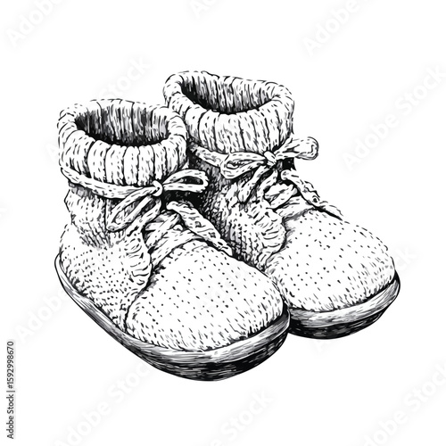 Hand-drawn Knitted Baby Booties Sketch