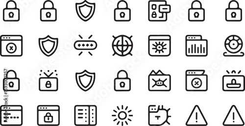 Security icons collection with locks shields and alerts protection data