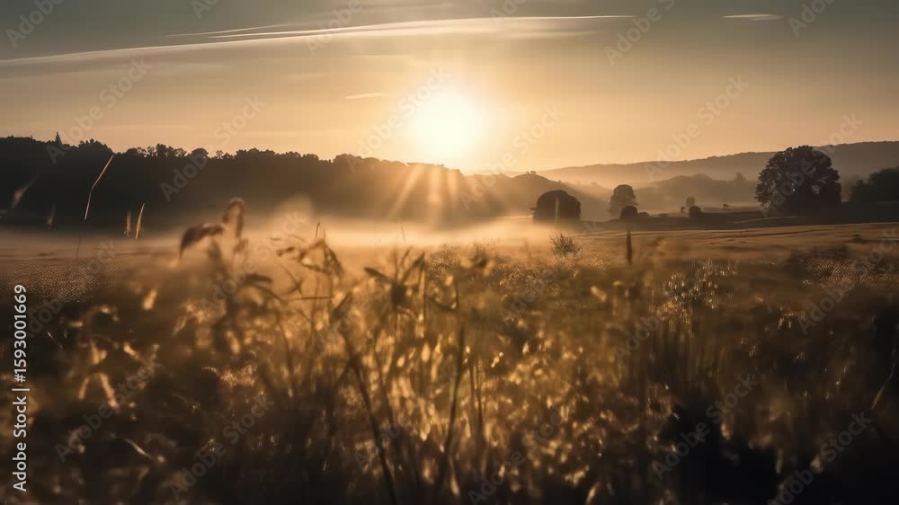 Misty Field Sunrise: Golden Hour Landscape Misty Field Sunrise: Golden Hour Landscape