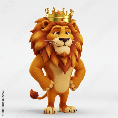 Regal Cartoon Lion King in Golden Crown