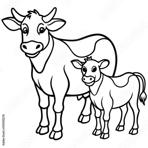 Cow cartoon line art coloring page