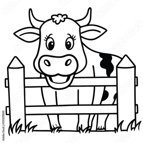 Cow cartoon line art coloring page