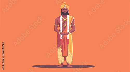 Hindu Man Standing Character Illustration