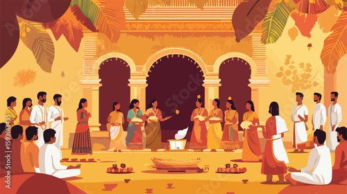 Hindu Onam Harvest Festival Vector Illustration