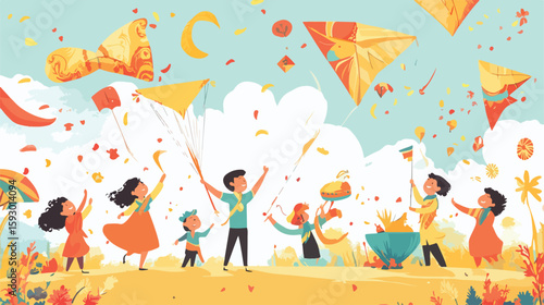 Makar Sankranti Festive Kites and Food