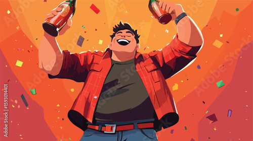 Joyful man celebrating in flat design