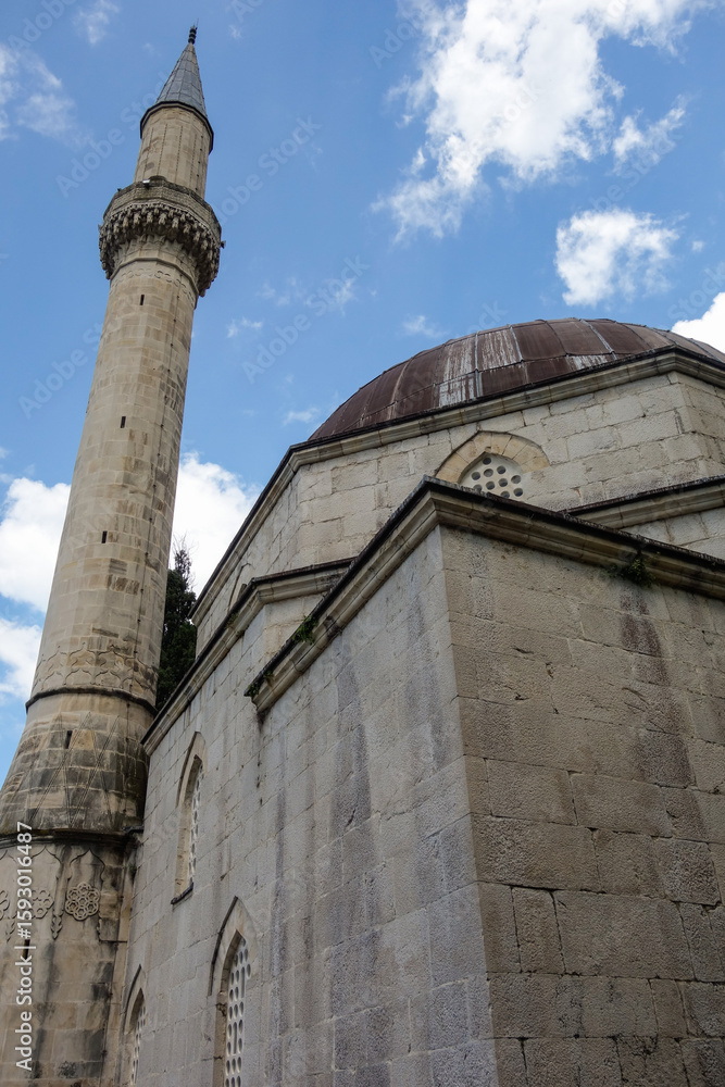 Obraz premium Shishman Ibrahim Pasha Mosque in Pocitelj settlement, historic village north of Capljina in southern Bosnia and Herzegovina, Europe