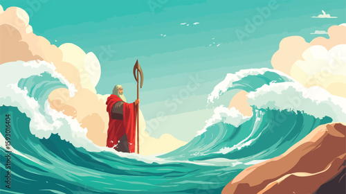 Illustration Moses Parting Red Sea Vector
