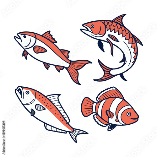 Colorful Set of fishes illustration on white background