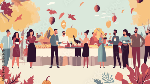 Thanksgiving Celebration Flat Vector Illustration
