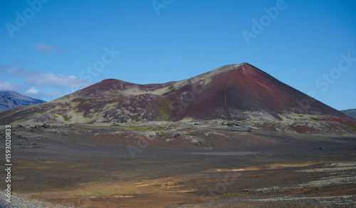 volcanic landscape in Iceland with blue sky