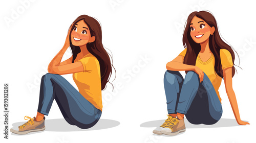 Joyful young woman in flat style