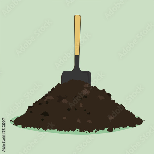 Gardening soil heap and shovel illustration