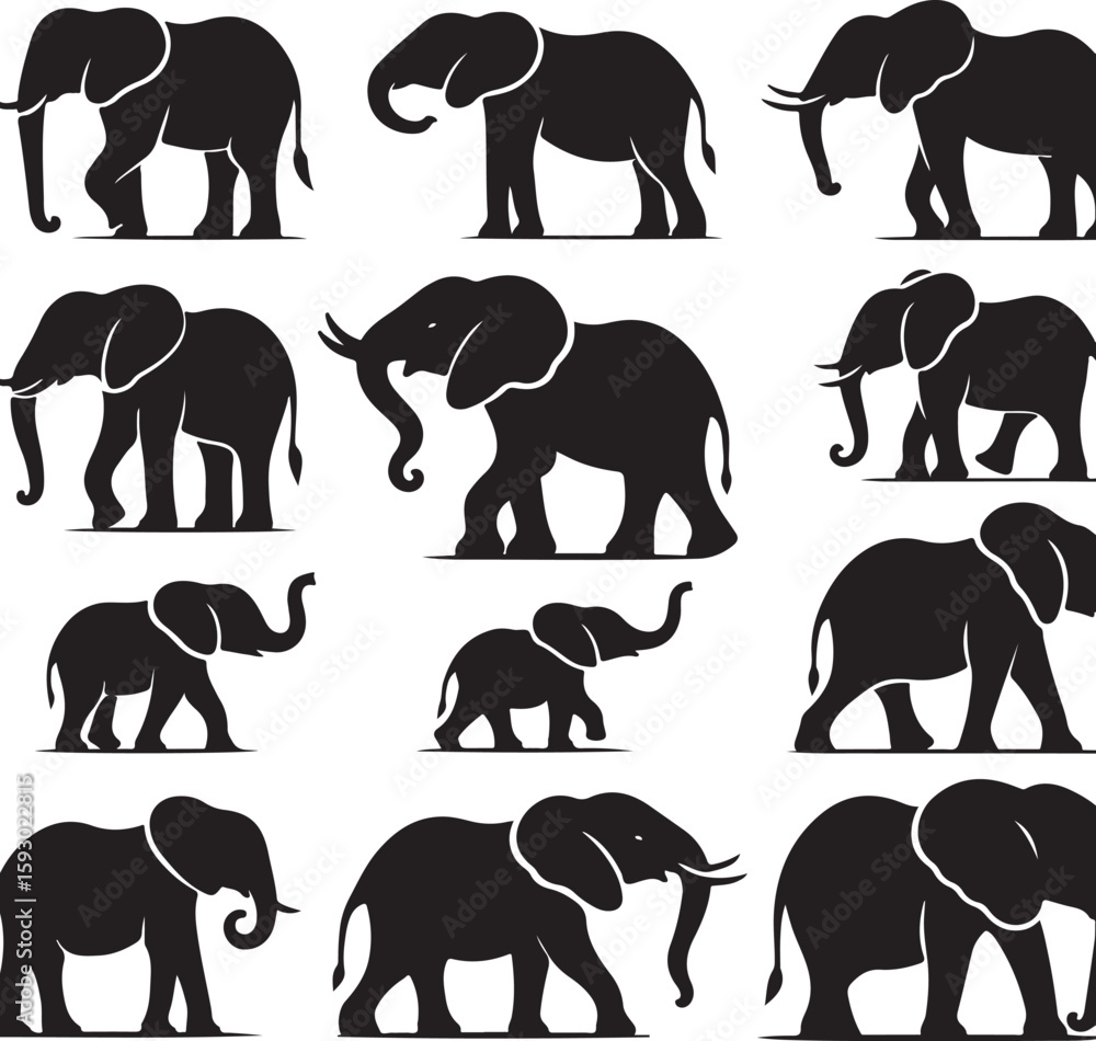 Fototapeta premium set of elephants silhouettes vector
