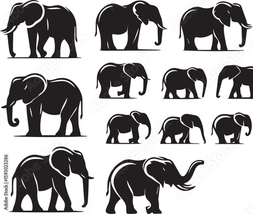 Photography set of elephants silhouettes vector