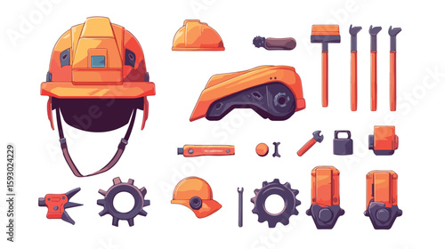 Construction Helmet Tools Gears Flat Layout