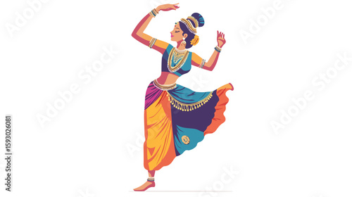 Hindu Dancer Flat Vector Illustration