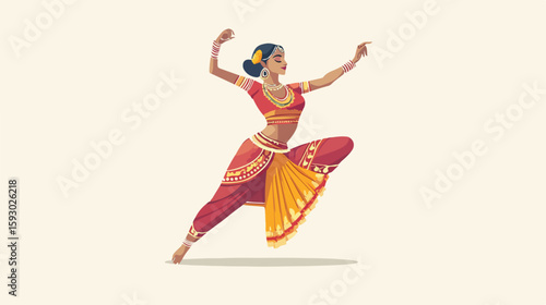 Hindu Dancer Flat Vector Illustration