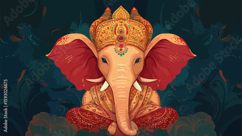 Hindu Elephant Traditional Decoration Flat Art