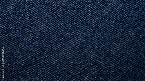 Close up of dark blue denim fabric showing diagonal weave pattern texture for backgrounds and designs