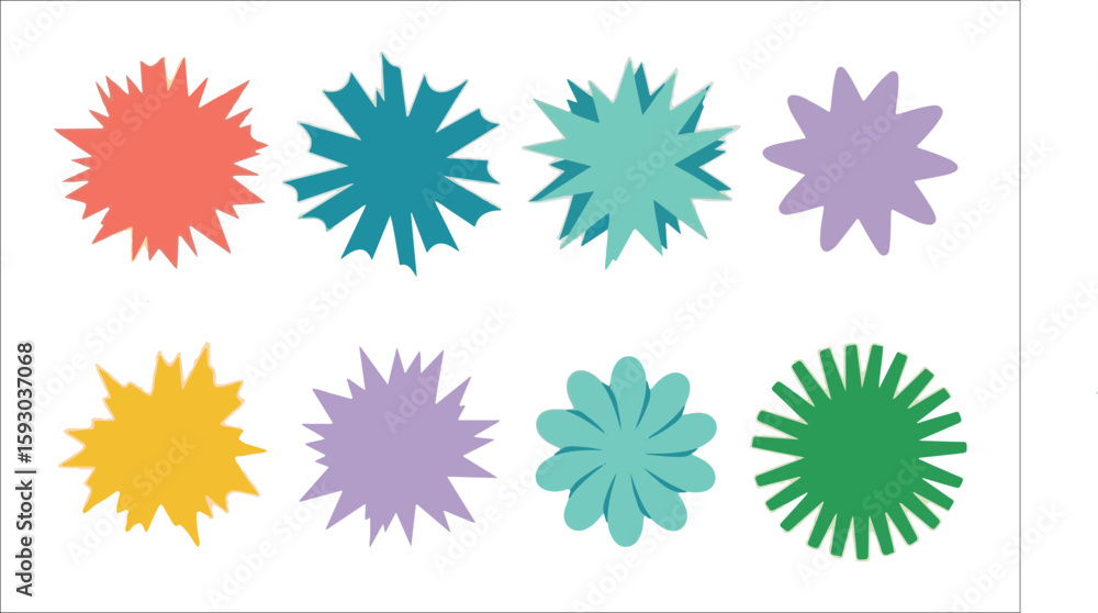 Colorful starburst shapes and flower design explosion Colorful starburst shapes and flower design explosion